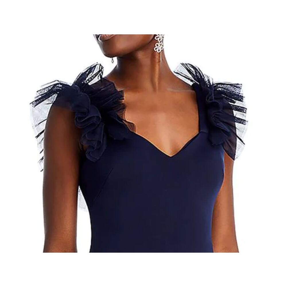 Eliza J Ruffle-Shoulder Scuba Gown Evening Dress, Plus 18W, Navy Blue New $188 - Picture 2 of 8